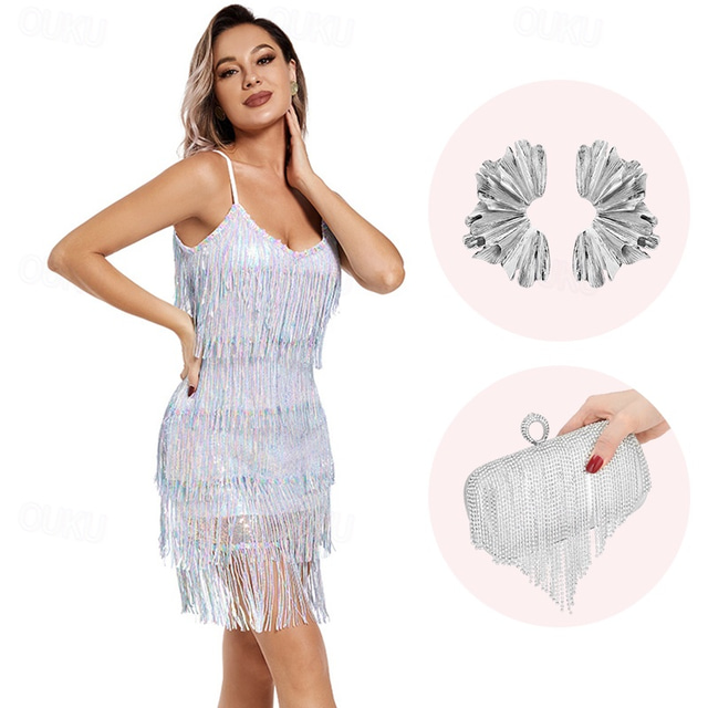  Retro / vintage Glada 20-talet 1920-talet Flapper-klänning Cosplay-kostym Kläder Den store Gatsby Bröllopsgäst Tofs Dam Jul Halloween Karnival Halloween Fest / afton Bröllopsfest Vuxna Klänning Väska