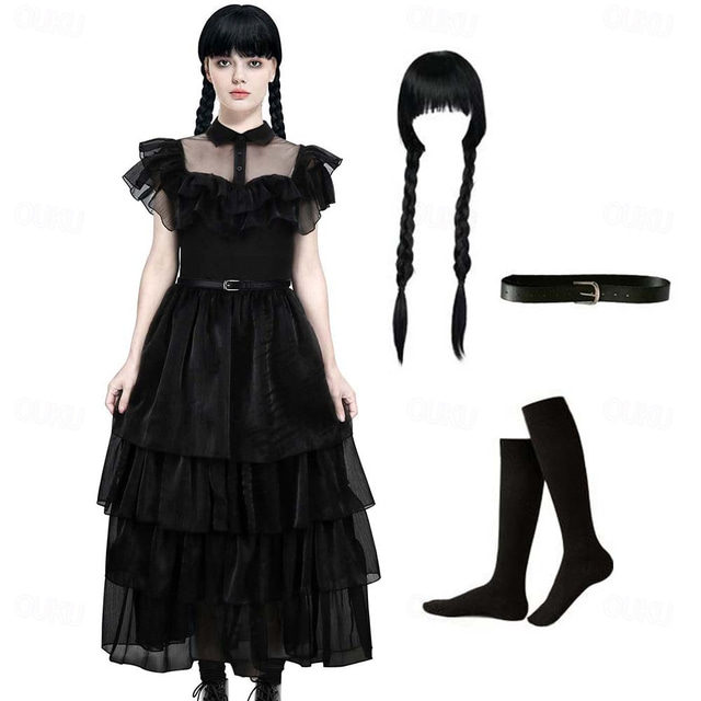  Wednesday Addams Addams family Wednesday Dress Masquerade Women's Girls' Movie Cosplay Cosplay Carnival Masquerade