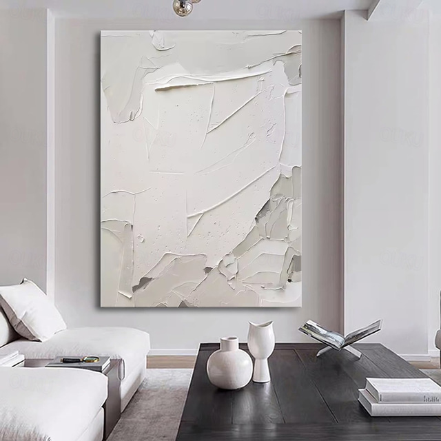  Handmade Oil Painting Canvas Wall Art Decoration Simple Abstract Texture White for Home Decor Rolled Frameless Unstretched Painting