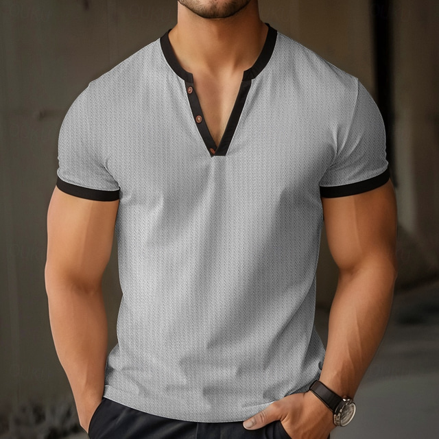 Męskie Koszula Henley z waflami Koszulka z dzianiny waflowej Koszulka Jednokolorowe W serek Na zewnątrz Codzienny Krótki rękaw Guzik Dzianiny Odzież Moda Designerskie Wygodny