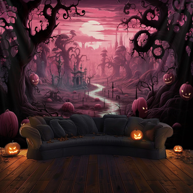  vaaleanpunainen halloween koristeet metsässä roikkuu kuvakudos seinä taide suuri kuvakudos seinämaalaus sisustus valokuva tausta peitto verho koti makuuhuone olohuoneen sisustus