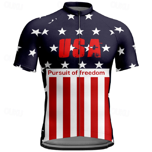  Men's Cycling Jersey Short Sleeve Bike Tee Tshirt Jersey Top with 3 Rear Pockets Mountain Bike MTB Breathable Quick Dry White Red Navy Blue National Flag Sports Clothing Apparel