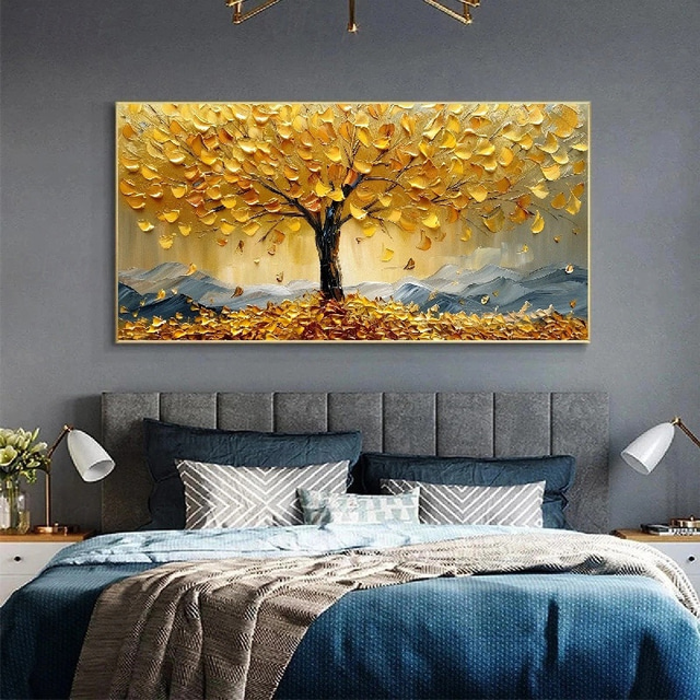  3D gold tree oil painting handmade Golden Tree Oil Painting on Canvas Large Abstract Textured Gold Yellow tree oil painting Life Tree painting Wall Art Custom Trendy Modern artwork Living Room Decor