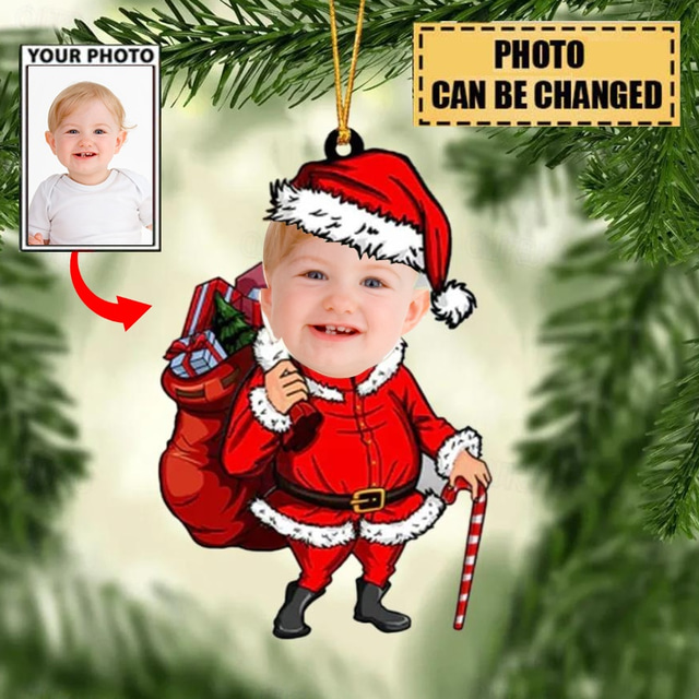 Personalized Photo Christmas Ornaments Acrylic 2D Custom Baby Face Christmas Tree Ornaments Xmas Decoration Hanging Pendant Gifts