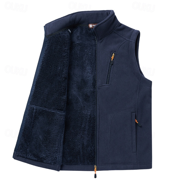  Men's Hiking Vest Hiking Fleece Vest Sleeveless Top Outdoor Thermal Warm Fleece Lining Winter Zipper Pocket Polyester Black Army Green Royal Blue Camping / Hiking / Caving Traveling