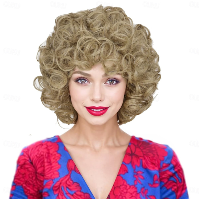  Mrs Roper Short Fluffy Curly Orange Red Cosplay Wig Women Costume for Carnival Halloween Wigs
