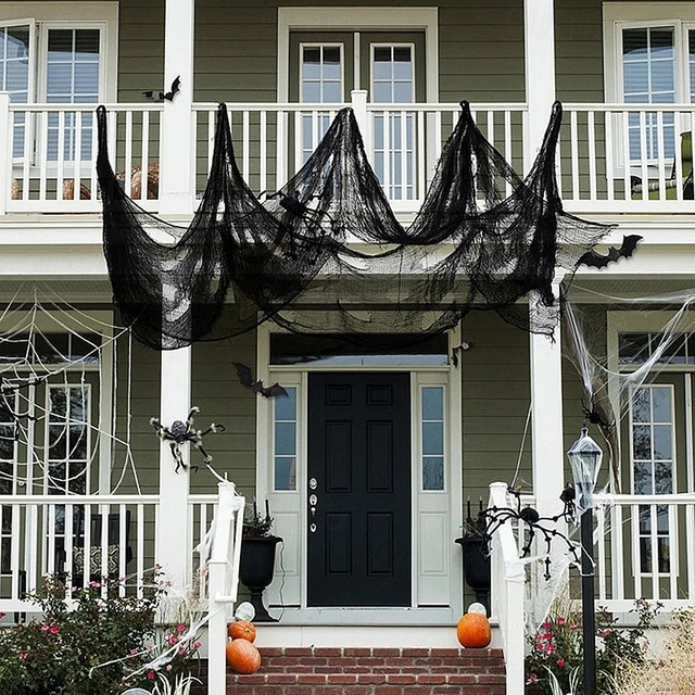  Halloween Black Creepy Cloth Scary Gauze Cloth Doorways  Web Netting Fabric  for Haunted House Creepy and Spooky Halloween Decorations