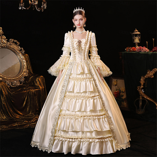  Gothic Victorian Vintage Inspired Dress Party Costume Prom Dress Princess Shakespeare Women's Solid Color Ball Gown Halloween Carnival Valentine's Day Party Evening Party Masquerade Adults' Dress All