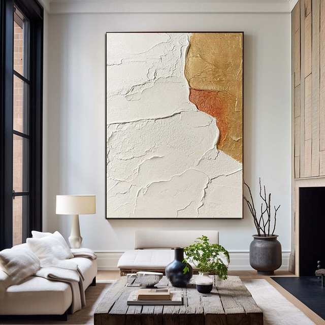  Gold Texture oil painting handmade Wall Art A Pair Gold and White Minimalist Painting on Canvas Large Gold Texture Painting White Minimalist Wall Art