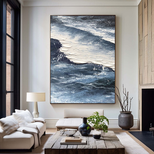  grandi dipinti ad olio su tela di mare dipinti ad olio fatti a mano 3d texture paesaggio marino arte dipinti ad olio arte murale fatta a mano dipinti di onde oceaniche blu e bianche pittura ad olio
