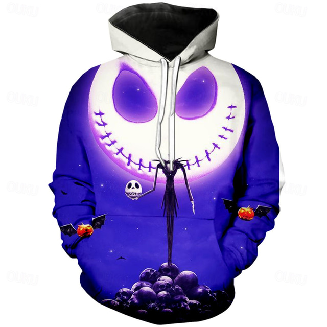  Jack Skellington Hoodie Cartoon Manga Anime 3D Front Pocket Graphic Kangaroo Pocket For Couple's Men's Women's Adults' Halloween Carnival Masquerade 3D Print Casual Daily