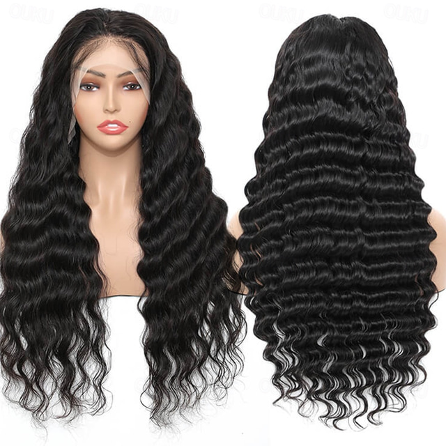  Cabelo humano pré-arrancado cabelo humano 13x4 hd transparente solto onda profunda perucas dianteiras de renda cabelo humano para mulheres negras 150% densidade nós descoloridos com cabelo de bebê 20