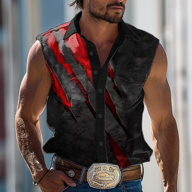  Férfi Ing Nyugati ing Cowboy ing Ujjatlan Absztrakt Western stílus Szabadtéri Munka Hétköznapi Nyár Tavasz Állógallér Fekete