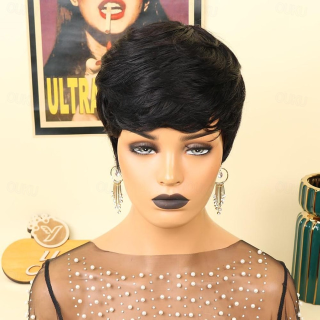  Pixie Cut Wig Human Hair Short Glueless Wigs For Women Short Wig With Bangs Natural Wig Machine Made Wig