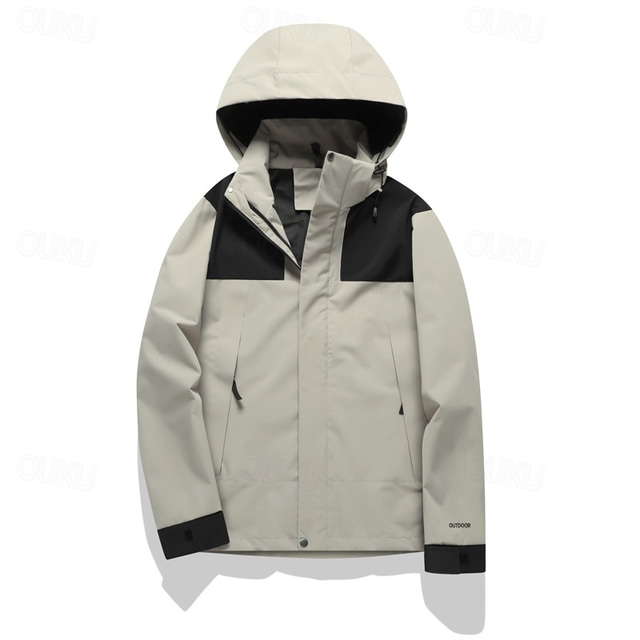  Men's Softshell Jacket Hiking Jacket Outdoor Color Block Windproof Water Resistant Windbreaker Jacket Traveling Black Ivory Green Grey