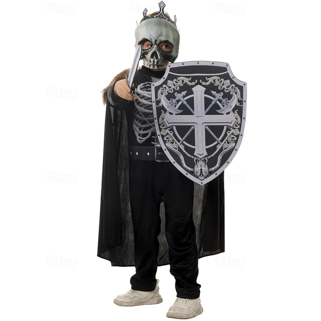  Skull Skeleton Cosplay Costume Cloak Kid's Boys Medieval Horror Performance Carnival Masquerade Easy Carnival Costume