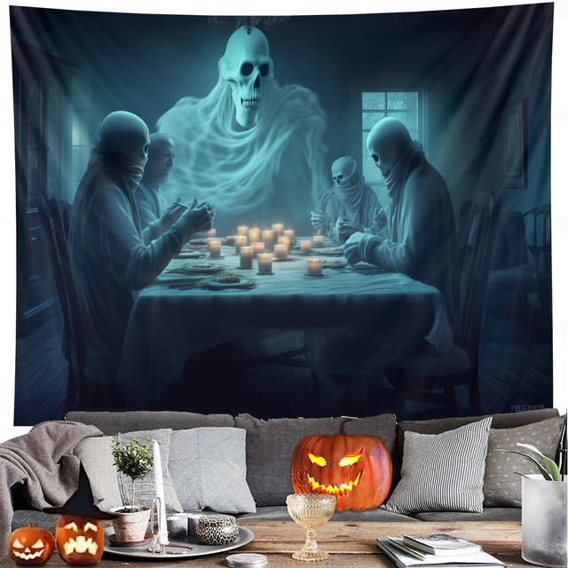 Halloween Decorations Ghosts Dinner Hanging Tapestry Wall Art Large Tapestry Mural Decor Photograph Backdrop Blanket Curtain Home Bedroom Living Room Decoration Pumpkin Haunted House