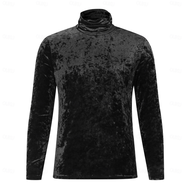  Herren Samt-T-Shirt Langarmshirt Falscher Rollkragen Langarm Rollkragen Sommer Einfarbig Täglich Hawaiianisch Knöpfe Outdoor Straße Lässig Schwarz Weiß Grün Top T-Shirt für Herren