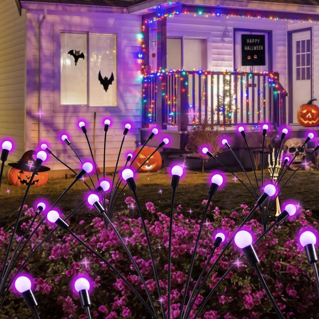 Solar Wind-Swing Purple Firefly Pathway Lawn Lights - Color Changing LED, Waterproof, Auto-On Perfect for Garden & Landscape Decor 1/2pcs for Halloween