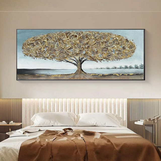  Handmade Oil Painting Canvas Wall Art Decoration Modern Light Luxury Abstract Gold Texture Money Tree for Home Decor Rolled Frameless Unstretched Painting