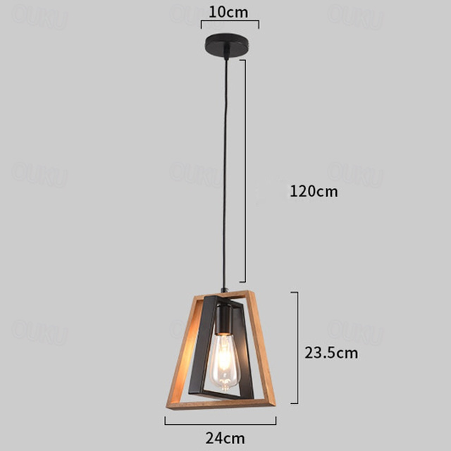 LED Pendant Light Warm White 24cm 1-Light E26/E27 Farmhouse Vintage Adjustable Pendant Lighting for Kitchen Island Black and Wood Painted Rustic Hanging Light Fixture for Dining Room Hallway Porch 110-240V
