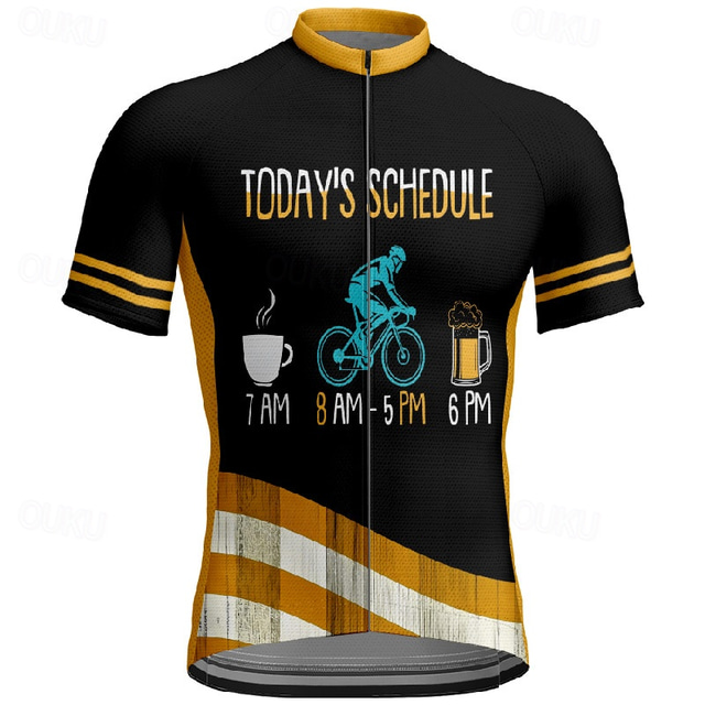  Men's Cycling Jersey Letter & Number Short Sleeve Bike Tee Tshirt Jersey with 3 Rear Pockets Mountain Bike MTB Quick Dry Anatomic Design Wicking Breathable Sports Black Clothing Apparel