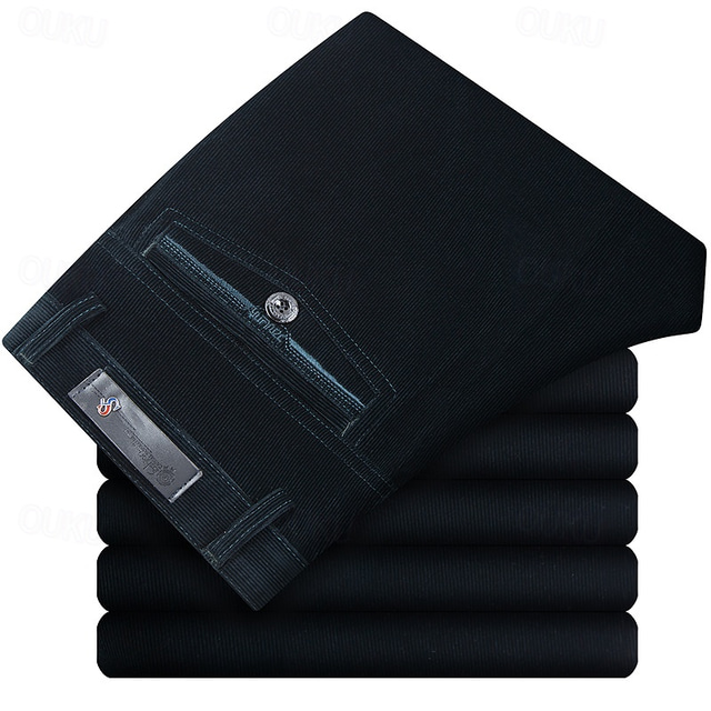  Homens Social Calças de Veludo Calças Calças de Terno Bolsos Tecido Conforto Respirável Ao ar livre Diário Para Noite Moda Casual Preto Vermelho