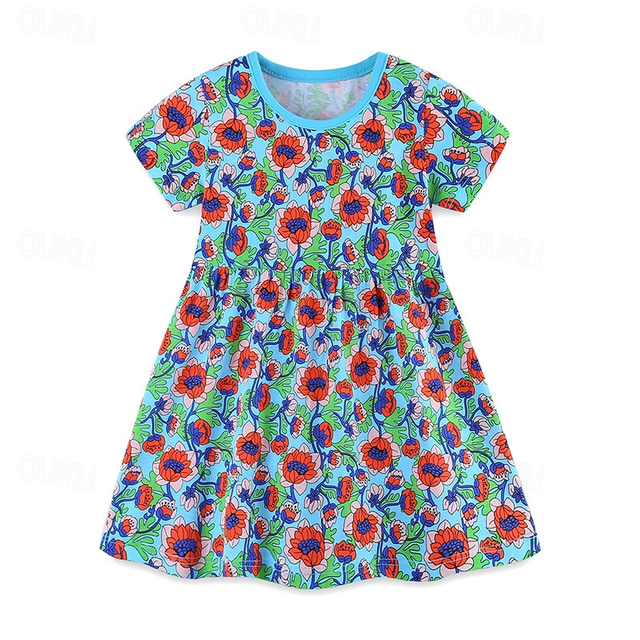  Easter Girls' 3D Flower Dress Short Sleeve Summer Vacation Daily Holiday Princess Beautiful Sweet Little Kids(4-7ys) 4-7 Years Casual Dress A Line Dress Knee-length Regular Fit