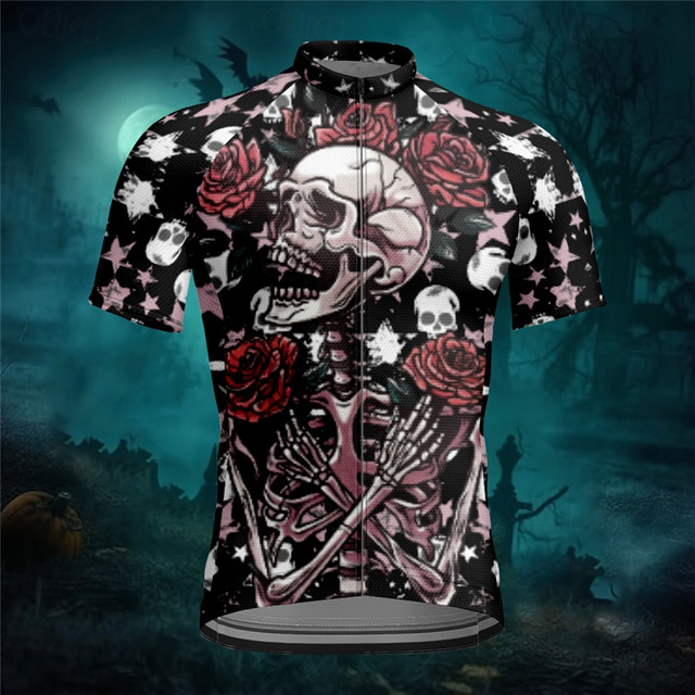  Men's Cycling Jersey Short Sleeve Bike Tee Tshirt Jersey with 3 Rear Pockets Mountain Bike MTB Breathable Quick Dry Anatomic Design Wicking Black Pink Blue Skull Sports Clothing Apparel