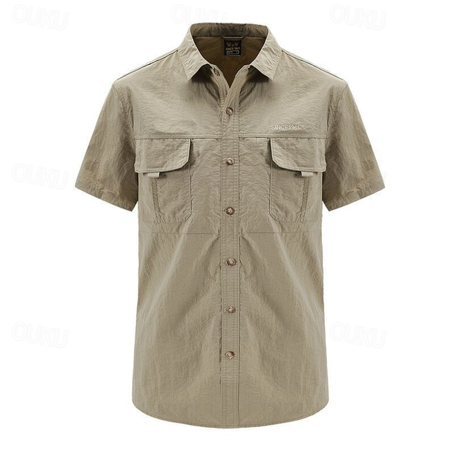 Men's Shirt Workwear Shirts Casual Shirt Work Shirt Button Up Shirt Cargo Shirt Black Blue khaki Army Green Gray Short Sleeve Plain Lapel Vacation Holiday Front Pocket Clothing Apparel Polyester