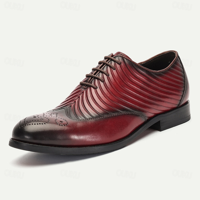  Men's Burgundy Wingtip Oxford Dress Shoes - Stylish Formal Footwear for Weddings and Business Meetings