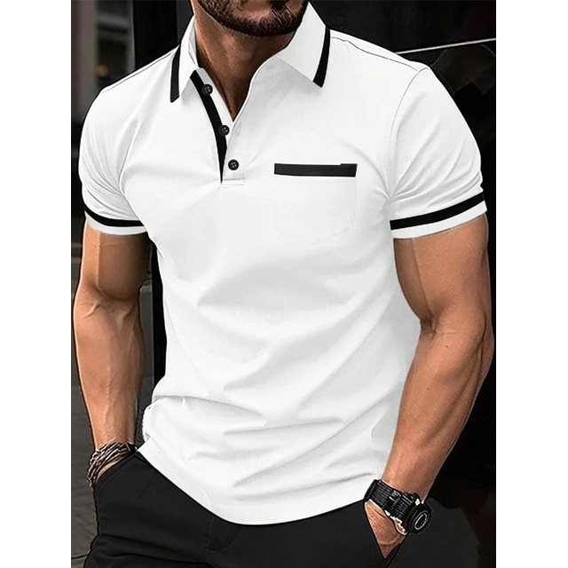  Férfi POLO trikó Button Up Polos Hétköznapi Sport Hajtóka Rövid ujjú Divat Alap Színes Kollázs Zseb Nyár Normál Haditengerészet Fehér Bor Medence Szürke POLO trikó