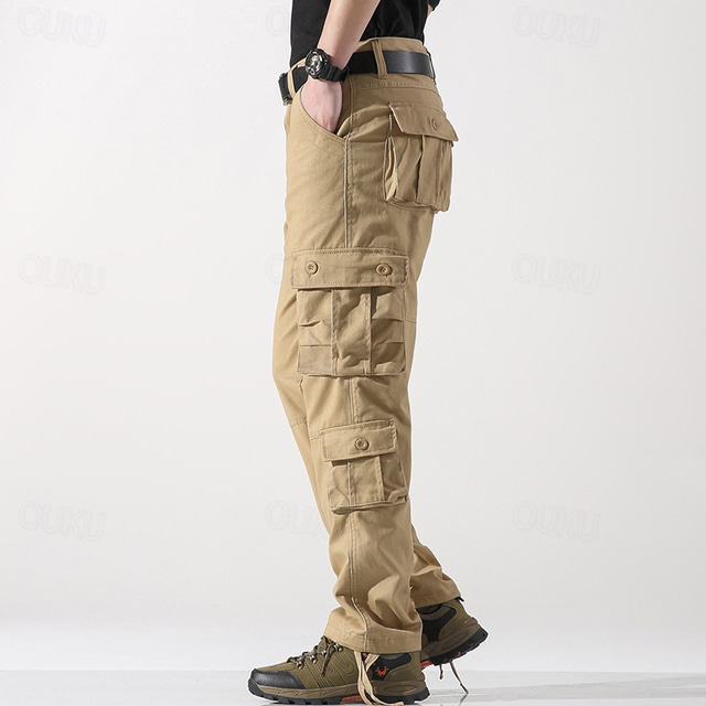  Men's Cargo Pants Tactical Pants Trousers Buttons Multi Pocket Plain Wearable Outdoor Daily Camping & Hiking Fashion Classic Dark Khaki Grass Green