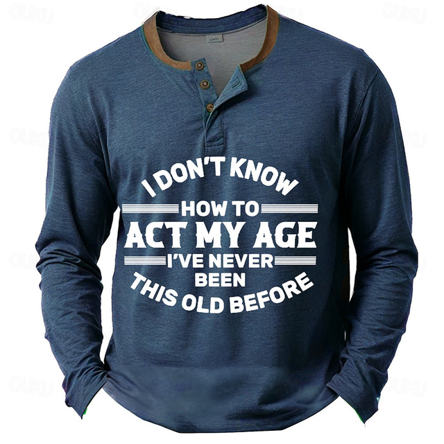  Herr Halloween Brev Henleytröja Långärmad Tryck Mode Dagligen Henley Ledigt Dagligen Festival Vår & Höst Blå Grön Mörkgrå Henley Henley T-shirt