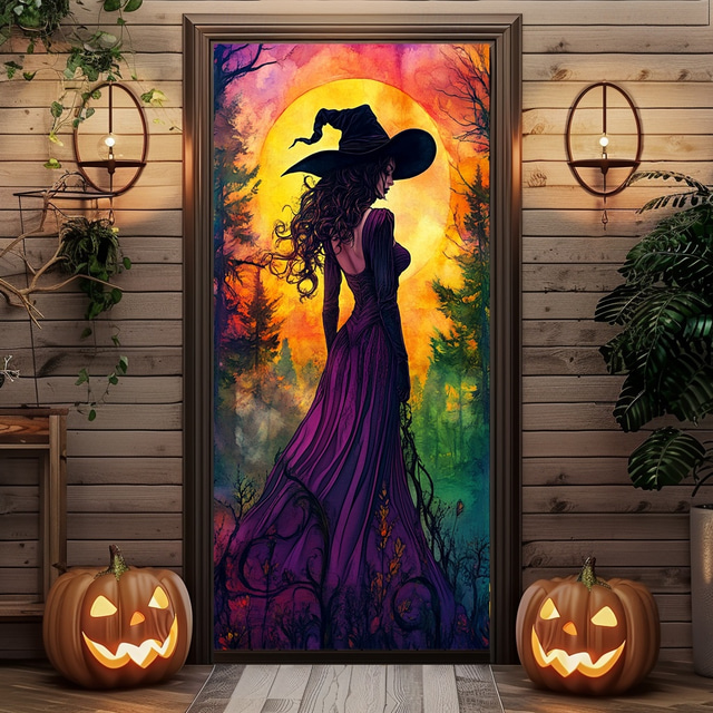  Halloween-Türdekorationen, Halloween-Türabdeckungen, bezaubernde Hexen-Türteppiche, Türvorhang-Dekoration, Hintergrund, Türbanner für die Haustür, Bauernhaus, Urlaubsparty, Innen- und