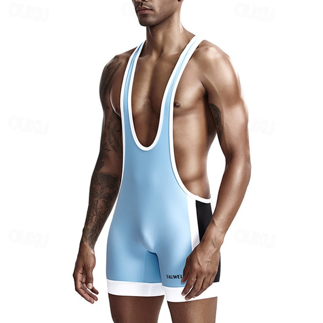  Men's Wrestling Suit Body Shaping Jumpsuit Shapewear Breathable Quick Dry High Stretch Summer Spring Polyester Outdoor Walking Jogging Black White Royal Blue