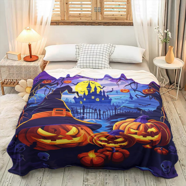  halloweenská dekorace jack o' lantern dýňová deka - měkký a příjemný fleece se slavnostním dýňovým designem - ideální pro halloweenskou výzdobu a udržení tepla