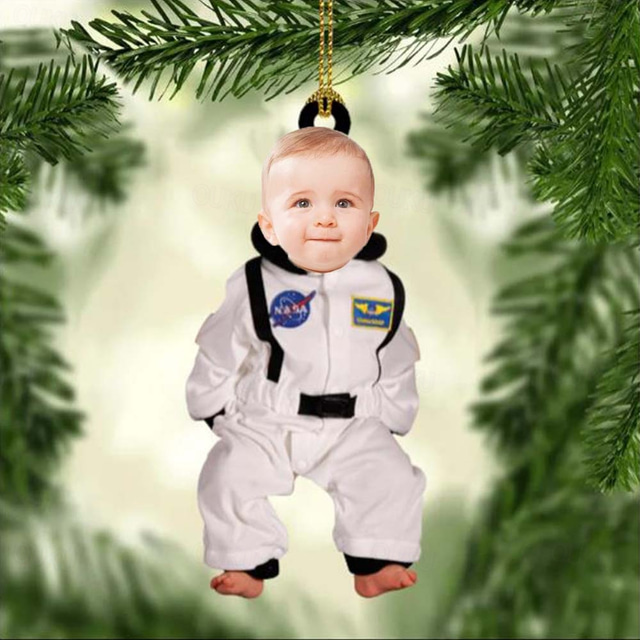  Personalized Photo Christmas Ornaments Acrylic 2D Custom Baby Face Christmas Tree Ornaments Xmas Decoration Hanging Pendant Gifts