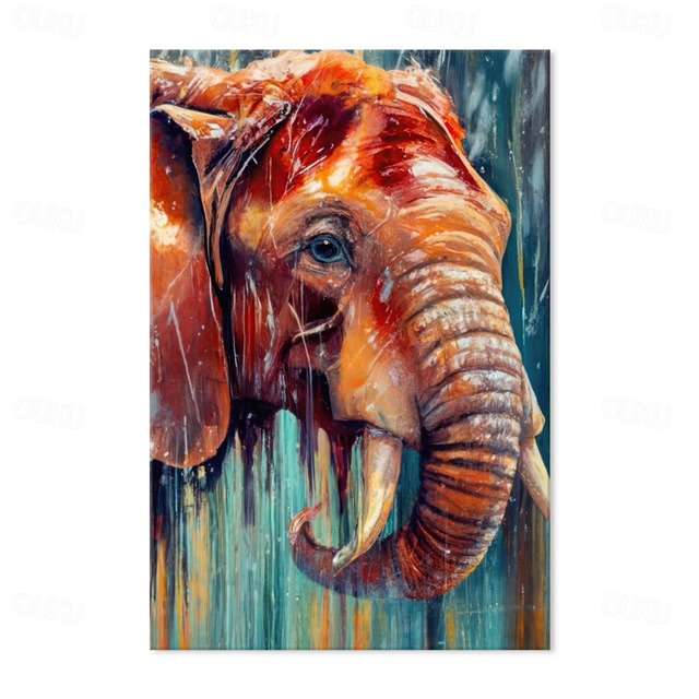  Handmade Oil Paintings Canvas Wall Art Decoration Modern Animal Abstract Coloured Elephant for Home Decor Rolled Frameless Unstretched Painting