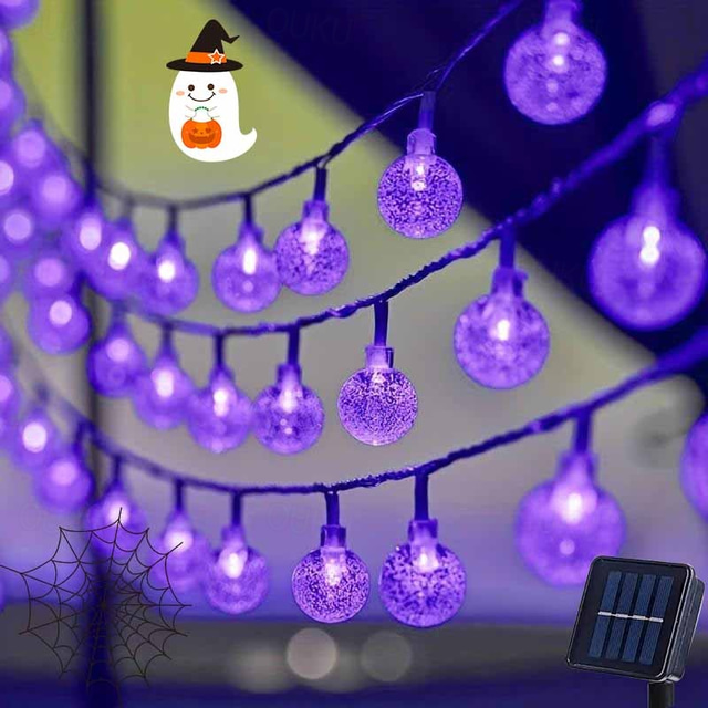  luci a sfera a bolle solari, luci a globo di cristallo impermeabili per esterni per Halloween, Natale, matrimonio, festival, giardino, albero, atmosfera decorativa, luce multicolore viola-arancione 5m-20leds/6.5m-30leds