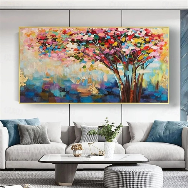  Handmade Oil Painting Canvas Wall Art Decoration Modern Abstract Rich Tree  Landscape for Living Room Home Decor Rolled Frameless Unstretched Painting