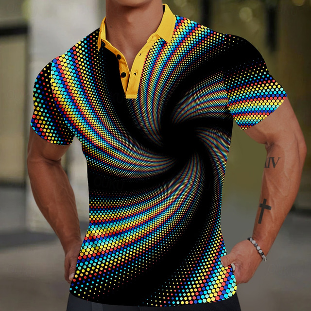  Homens Gráfico Camisa de golfe Manga Curta Camisas polo Camisas de colarinho Casual Roupas de férias Desgaste Rave Trajes de festa Botões Impressão 3D Verão Preto