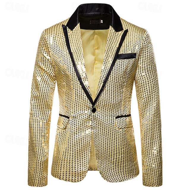  Men's Blazer Business Cocktail Party Wedding Party Fashion Casual Spring &  Fall Polyester Color Block Button Pocket Comfortable Single Breasted Blazer Silver Black Red Blue