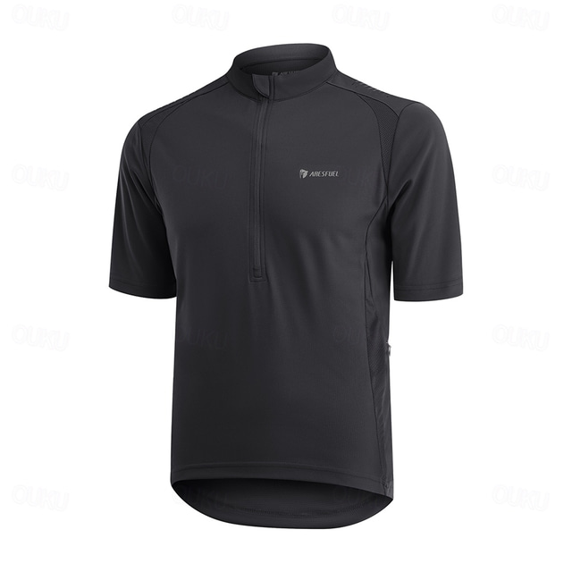  ARESFUEL Men's Cycling Jersey Short Sleeve Bike Jersey Top with 3 Rear Pockets Mountain Bike MTB Breathable Quick Dry Limits Bacteria Reflective Trim / Fluorescence Black Yellow Army Green Spandex