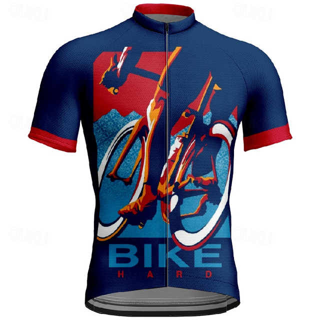  Men's Cycling Jersey Short Sleeve Bike Tee Tshirt Jersey with 3 Rear Pockets Mountain Bike MTB Breathable Quick Dry Anatomic Design Wicking Navy Blue Blue Graphic Sports Clothing Apparel