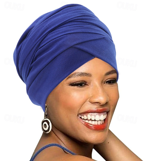  African Head Wrap - Easy Wearing Long Scarf Turban, Bohemian Style Stretch Cotton Shawl, Ethnic Muslim Headscarf Cap