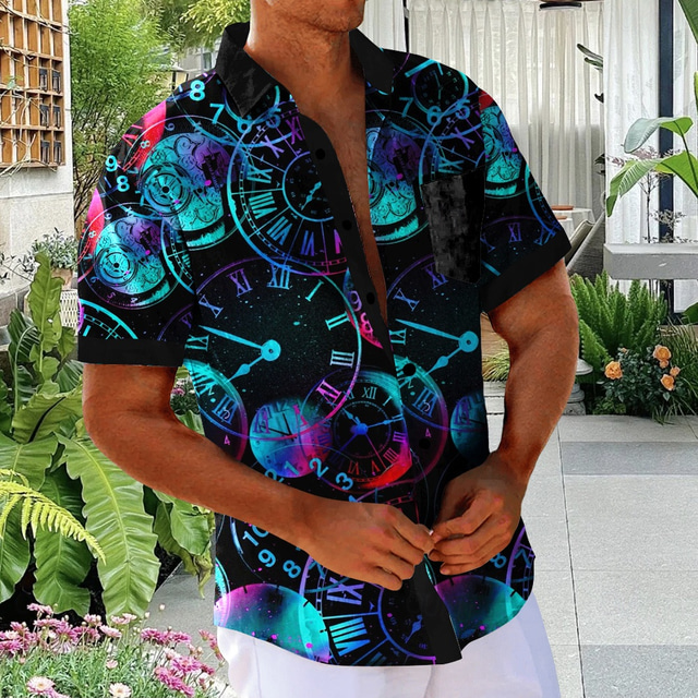  Bărbați Neon Cămașă de plajă Camașă cu nasturi Manșon scurt Hawaiană Vacanță Zilnic Vară Primăvară Cămăși cu guler Buzunar Albastru piscină