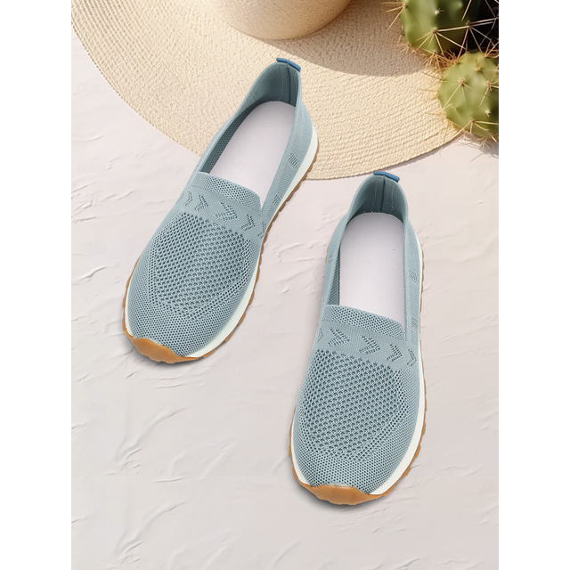  Zapatillas de mujer de punto azul claro sin cordones con diseño transpirable para caminar y uso informal