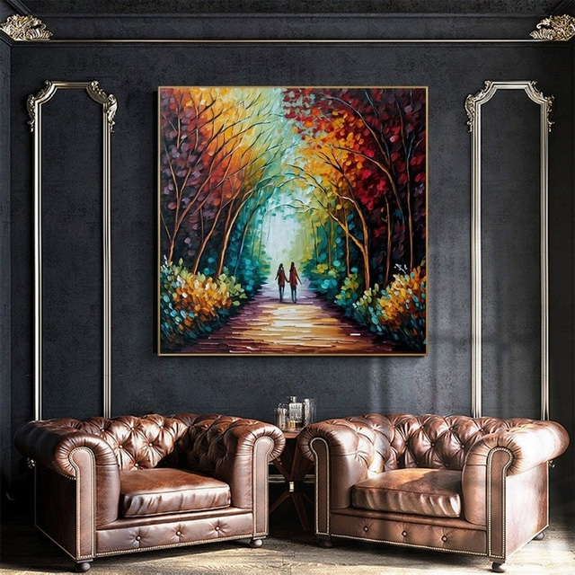  Handmade Tree Wall Art Colorful Forest Painting handmade Canvas Colorful Trees Forest Canvas painting A Date With The Rain Canvas painting Huge Canvas Home Decor Autumn Canvas