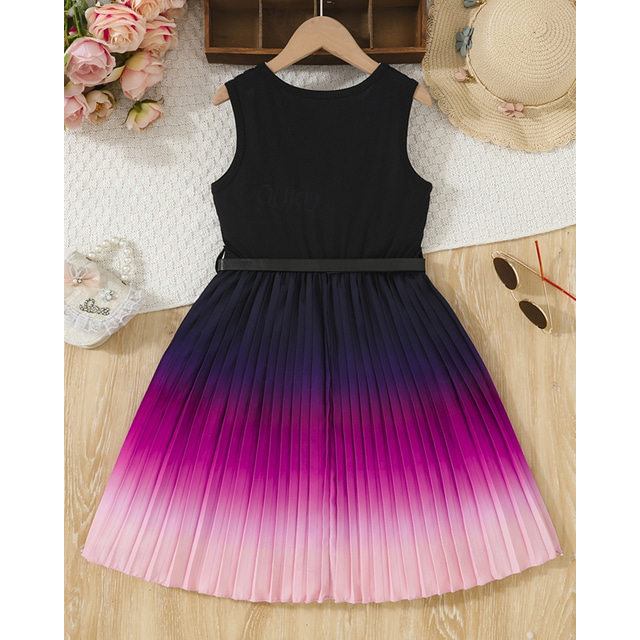  Girls' 3D Color Gradient Dress Sleeveless Summer Vacation Daily Holiday Princess Beautiful Sweet Kids 8-12 Years Casual Dress A Line Dress Midi Regular Fit